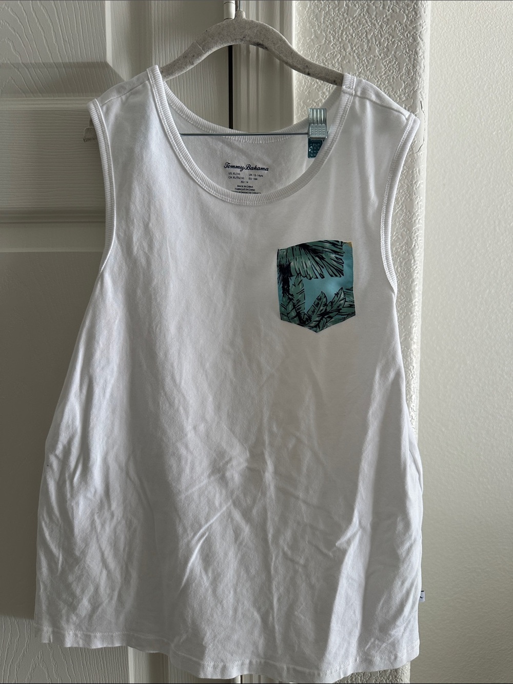 Tommy Bahama Kids White Tank with Teal Pocket
